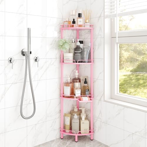 ELYKEN Corner Shower Caddy Standing, 4 Tier Metal Shower Organizer, Pink by ELYKEN
