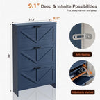 Nicetree Shoe Cabinet for Entryway, 3 Flip Drawers Shoe Storage Cabinet with 3-Tier Adjustable Shelves, Ultra Slim Freestanding Hidden Shoe Organizer with Barn Door Design, Navy Blue - Image 2