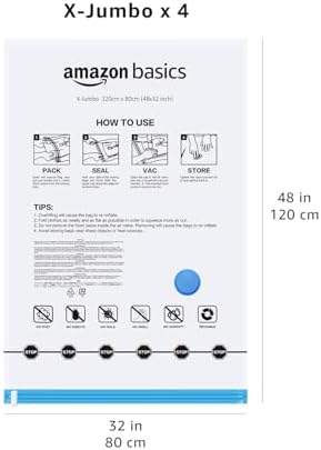 Amazon Basics Vacuum Storage Bags for Blankets, Vacuum Compression Space Saving Storage Bags with Hand Pump for Clothes Packing, X-Jumbo, 4-Pack - Image 6