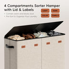 Laundry Hamper 4-Section with Lid, 185L Laundry Sorter with 4 Removable Bags + 1 Extra Large Bag, Switchable 3/4 Compartment, Laundry Basket Organizer for Bedroom, Laundry Room，Beige - Image 4