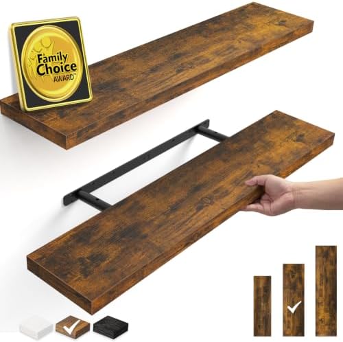 BAYKA Rustic Brown Floating Shelves 35.4in, Set of 2, Wall Mount Wood Shelf by Bayka