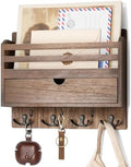 Rebee Vision Mail Organizer Wall Mount with Hooks for Entryway, Retro Brown by REBEEVISION