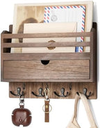 Rebee Vision Mail Organizer Wall Mount with Hooks for Entryway, Retro Brown by REBEEVISION