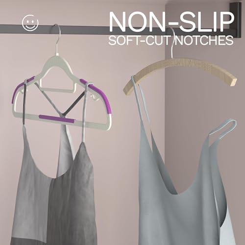 60 Pack Heavy Duty Plastic Hangers, Non Slip Clothes Hangers with Rubber Pads and 360° Hook - Thin Space Saving Hanger, Closet Organizer for Shirt, Pants, Suit, Skirt,Coat - Purple - Image 6