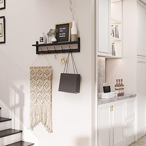 AMBIRD Wall Hooks with Shelf Entryway Hanging Wood Coat Hooks with Shelf Wall-Mounted Coat Hook Rack with 5 Dual Hooks for Bathroom, Living Room, Bedroom (Stylish Black) - Image 4