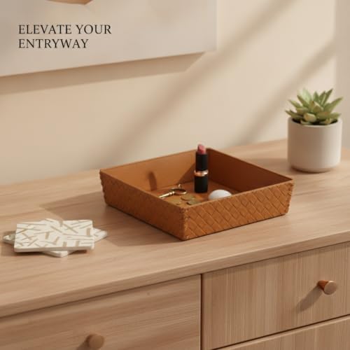 6.3 Inch Square PU Leather Catchall Tray for Keys, Jewelry & Decor - Modern Storage Organizer for Entryway, Vanity, Nightstand (1 Pack) - Image 2