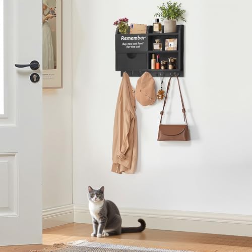 Key Holder Wall Mount, 14.5x11.2x3.5'' Larger 3-Tier Shelf 8 Hooks Drawer Storage,Wooden Key and Mail Holder for Wall,Farmhouse,Home,Living Room,House,Office Decor,Hats,Bag,Dog Leash Hanger Organizer - Image 4