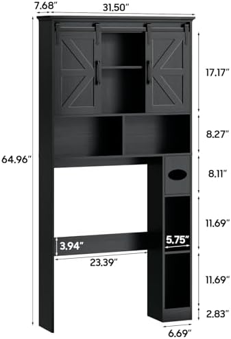 Halitaa Toilet Rack with 2 Sliding Barn Doors, Black - Image 2