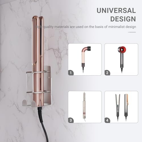 Curling Iron Holder, Stainless Steel Flat Iron Holder Wall Mount, Hair Straightener Holder for Bathroom Storage, Flat Iron Holder Wall Mount Space Saving Hair Tool Organizer Silver BANJEKT - Image 2