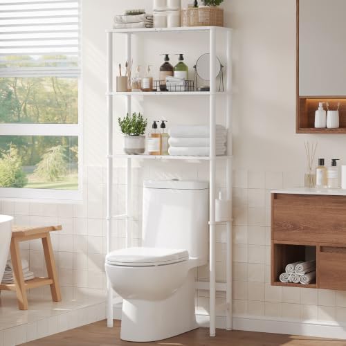 Over The Toilet Storage, Freestanding 3-Tier Bamboo Bathroom Shelves, Above Toilet Organizer for Home Washroom, Bathroom Decor (White) by AUGOHCMIL