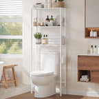 Over The Toilet Storage, Freestanding 3-Tier Bamboo Bathroom Shelves, Above Toilet Organizer for Home Washroom, Bathroom Decor (White) by AUGOHCMIL
