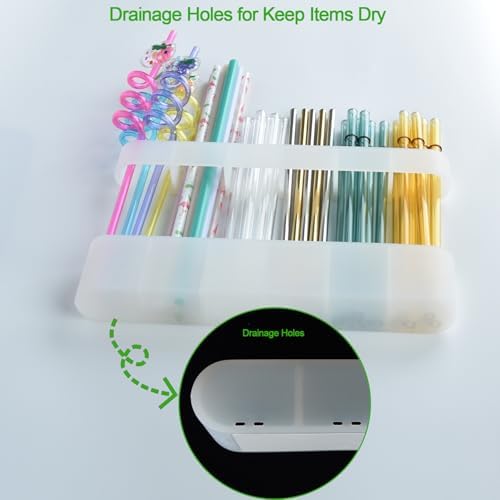 Straw Holder for Cabinet Door, Silicone Straw Organizer for Cabinet Door, Kitchen Cabinet Organizer Reusable Straws Dispenser for Home Kitchen Accessories (Transparent) - Image 5
