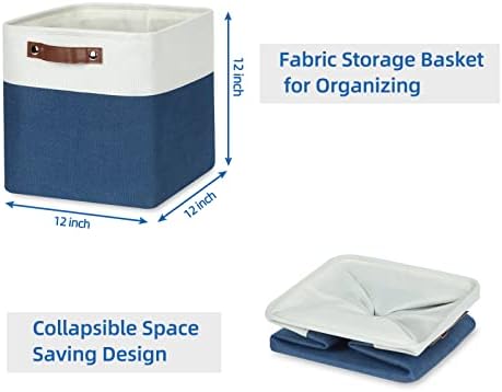 Temary Fabric Storage Cubes 4Pack Blue Fabric Storage Baskets 12 Inch Cube Storage Bins with Handles for Organizing Closet (White&Blue) - Image 7