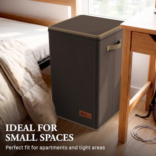 Simple Houseware Foldable Laundry Hamper Basket with Lid and Bag, Brown - Image 7