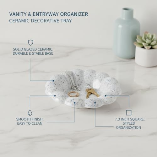 Home Organizers, Ceramic Catchall Tray for Jewelry and Keys, 7.3 Inch Square Decorative Dish for Vanity or Entryway (1 Piece) - Image 5
