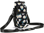 Nuovoware Water Bottle Carrier Bag, 25oz/32oz Bottle Pouch Holder, Adjustable Shoulder Hand Strap 2 Pocket Sling Neoprene Sleeve Sports Accessories for Hiking Travelling Camping, BlackDaisy by NUOVOWARE