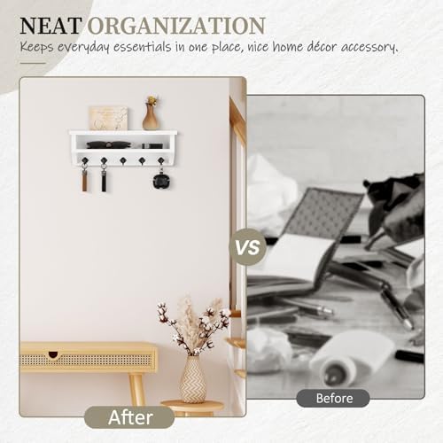 Nekon Key Holder Wall Mount, Wall Organizer Shelf with 5 Key Hooks - Image 6