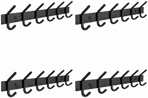 Coat Rack Wall Mount – 17 Inch Stainless Steel Hook Rail with 6 Double Coat Hooks for Hanging – Wall Mounted Entryway Organizer for Coats, Hats, Bags, Towels, Robes, Closet or Bathroom - Black 4 Pack by SAYONEYES