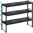 X-cosrack 25.5 Inches 3 Pack Expandable Cabinet Shelves, Stackable Shelf Organizer for Kitchen Cabinet Countertop Storage, Adjustable Counter Cupboard Pantry Organizer Shelf Rack Stand Riser, Black by X-cosrack