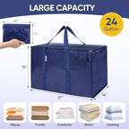TICONN 4 Pack Extra Large Moving Bags Heavy Duty with Zippers & Carrying Handles, Durable Storage Bags Moving Boxes for Closet Organizers and Storage (4 Pack, Navy) - Image 5