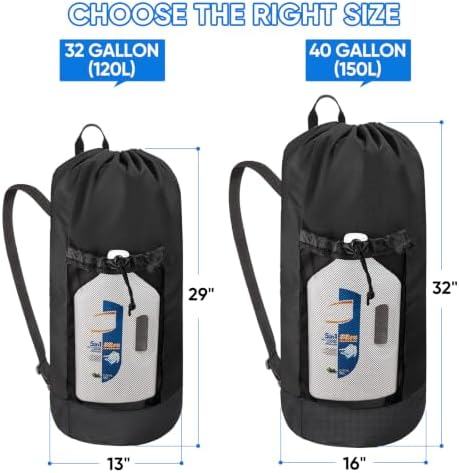 BALEINE 2PK 120L Laundry Bag Backpack, 900D Oxford Fabric Large Travel Laundry Bags with Shoulder Straps and 2 Mesh Pockets for College Dorm, Apartment, Laundromat (Black, 120L) - Image 3