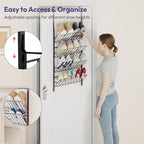 SWTYMIKI Over the Door Shoe Organizer - Adjustable 4 Tier Hanging Shoe Rack Organizer, Metal Heavy Duty Behind Door Storage or Wall Mount Shoes Shelf for Flats, Heels, Sneakers, Boots Black - Image 4