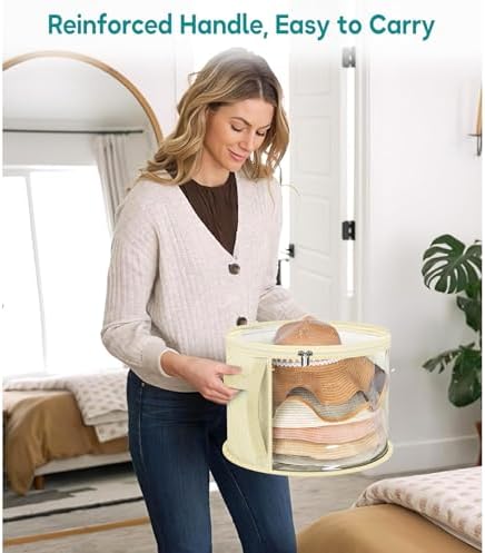 AOODA Oversized Clear Hat Storage Bag for Women, Holds up to 7 Caps Cowboy Hat Organizer for Closet, Wide Brims Hat Case with Carrying Handles (Yellow) - Image 6