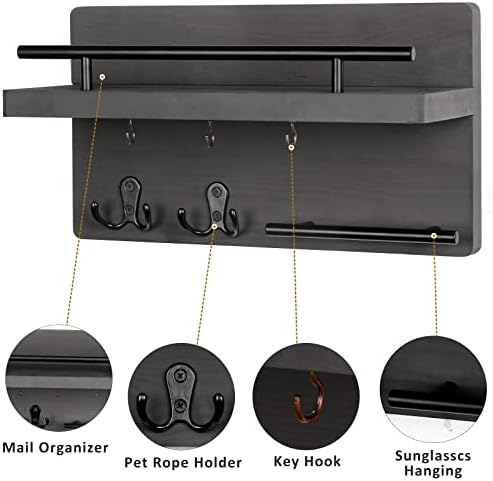 Wooden Key Holder Wall Mount With 5 Hooks For Entryway, Mudroom, Hallway - Image 3