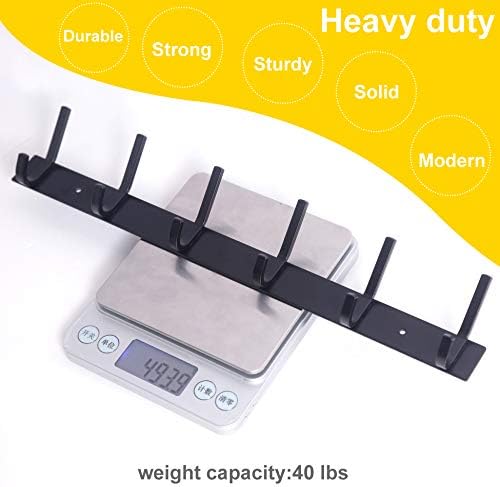 WEBI Coat Rack Wall Mounted,17-1/8 Inch Hooks for Hanging Coats,Heavy Duty Metal Hook Rail with 6 Double Dual Hooks Hanger Wall Mount for Purse Clothes Jacket Backpack Entryway,Black - Image 3