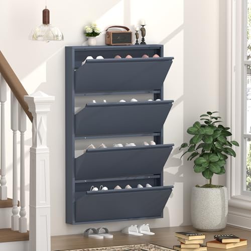 GREATMEET Slim Wall Mounted Metal Storage Cabinet with 4 Flip Drawers by GREATMEET