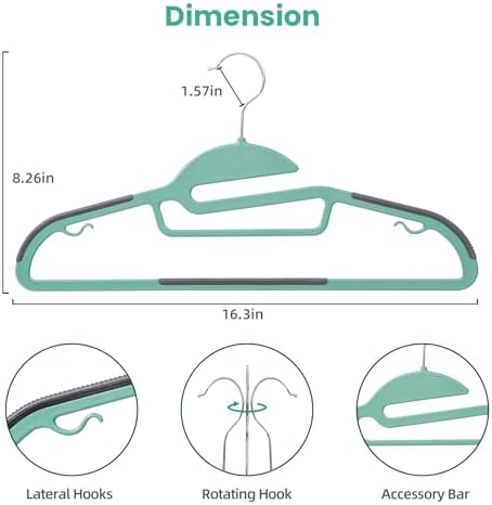 Heavy Duty Plastic Hangers 50 Pack with Non-Slip Design,0.2 Inches Thick,360°Swivel Hook Space Saving Organizer for Bedroom Closet,Shirts,Pants,Strong Enough for Coat(Dusty Blue- S Shaped) - Image 2