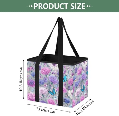 Trunk Organizer Collapsible Car Organizer with Handle Car Storage Box Bin for Groceries SUV Utility Tote Bag Portable Vehicle Container White Carnation Butterfly Cornflower - Image 2