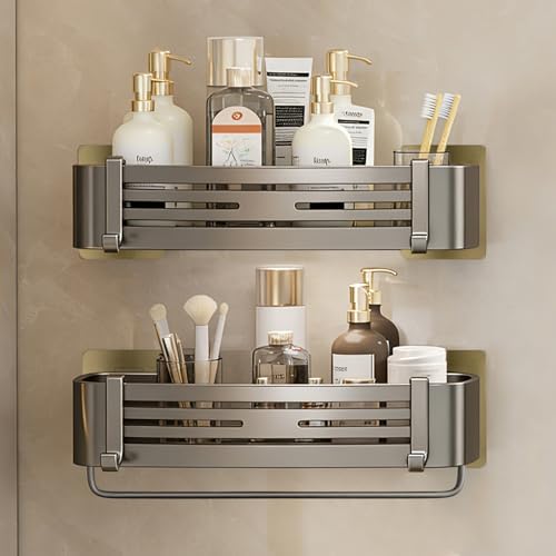 Shower Caddy, Adhesive Bathroom Shower Corner Organizer Shelves with Hooks, No Drilling Shower Shelves Organizer for Bathroom Kitchen 2 Pack by Fafua