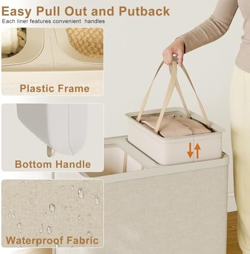 Double Laundry Hamper with Lid, 150L Large Laundry Basket 2 Compartments - Image 4