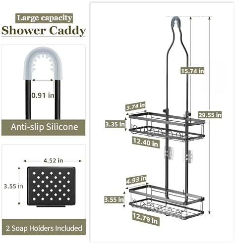 Skyapex Shower Caddy Hanging Over Shower Head, Adjustable, Black - Image 2