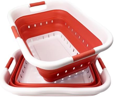 SAMMART Pack of 2 Collapsible Plastic Laundry Basket & Clothes Hamper, Comfort Non-Slip Handle, Foldable Storage Organizer with Space Saving Design, Portable Pop Up Container for Indoor and Outdoor by SAMMART