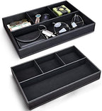 GORESE 2 Pieces Faux Leather Valet Tray for Men, Stackable Jewelry Organizer for Drawers, Nightstand Caddy Tray for Key, Wallet, Sunglass, Watch, Coin, Phone, Bedside Desk-top Storage Black by GORESE