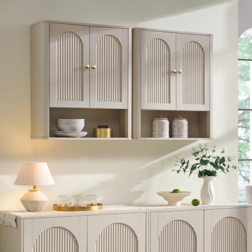 Bathroom Fluted Arched Wall Cabinet Set 2, 23.6''W Medicine Cabinet, Cream by IFGETEnrichYourLivingSpace