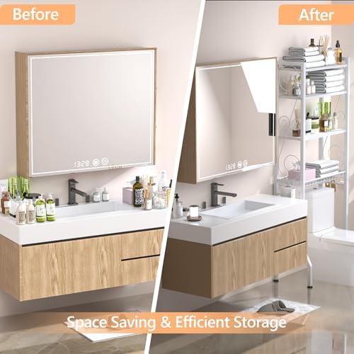 Aduanbang 4 Tier Over The Toilet Storage Rack, Bathroom Organizer Shelf with Basket, Adjustable Shelves, Freestanding Space Saver for Small Bathrooms (White) - Image 4