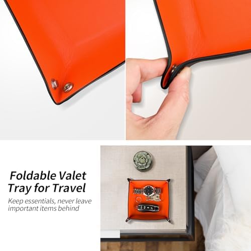 Valet Tray Organizer with Carbon Fiber Style Texture, Foldable Catchall Tray for Keys, Wallet & Everyday Essentials(Orange-Small) - Image 2