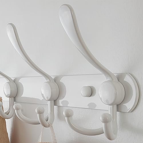 Dseap Coat Rack Wall Mount - 29.5” Long 8-Tri-Hooks Heavy Duty Coat Hanger Rail Wall Hooks for Hanging Coats Hats Clothing Clothes Purse Mudroom Entryway, White - Image 4