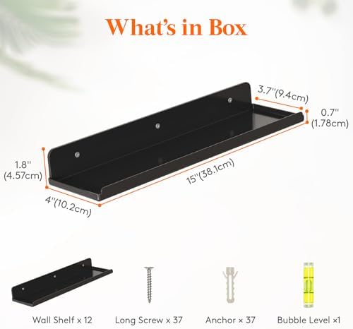 Lifewit Acrylic Floating Shelves for Wall 14" Black, 12 Pack - Image 3