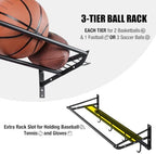XCSOURCE Sports Equipment Organizer, 3-Tier Wall Mount Ball Storage Rack - Image 3