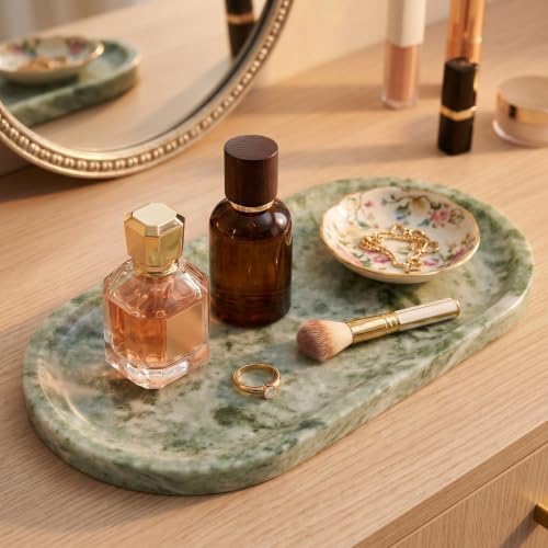 YKAJO Cloud Jade Oval Marble Tray, 11.8x5.9 Vanity Perfume Organizer Dish - Image 7