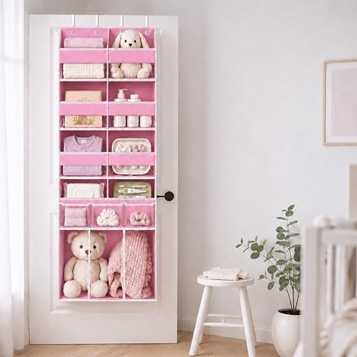 Extra Large Over The Door Organizer with Clear Pockets - 8 Compartments & XL Bottom Storage, Heavy-Duty Hanging Organizer for Bathroom, Bedroom, Closet (57 Inch Height). (Pink) - Image 5