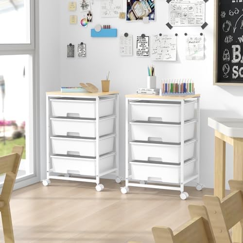 SYKIARIOL Rolling Cart with Drawers, 4-Drawer Utility Cart, Bright White (Pack of 2) - Image 2