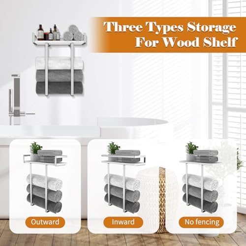 Towel Rack Wall Mounted, Xstydes Metal Towel Holder with Wooden Shelf for Folding Large Towels, Towel Storage for Small Bathroom Organizer Decor or RV Camping, Silver - Image 6