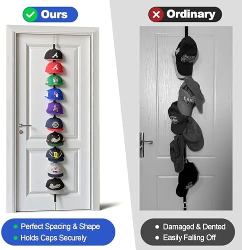 Over-the-Door Hat Organizer for Baseball Caps, Button & Strap 2-Way Hanging - Image 3