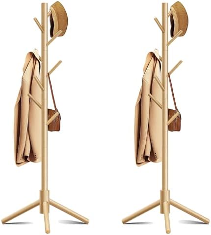 8-Hook Freestanding Coat Rack 3 Adjustable Heights Nature 2PCS by Azaeahom