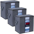 VENO 3 Pack X-Large Clothes Storage Bag w/ Reinforced Handle 24 Gallon | Thick Container Bins Organizer for Blankets, Comforters, Bedding, Foldable w/ Sturdy Zipper, Clear Window(Tall 24 Gallon) by Veno